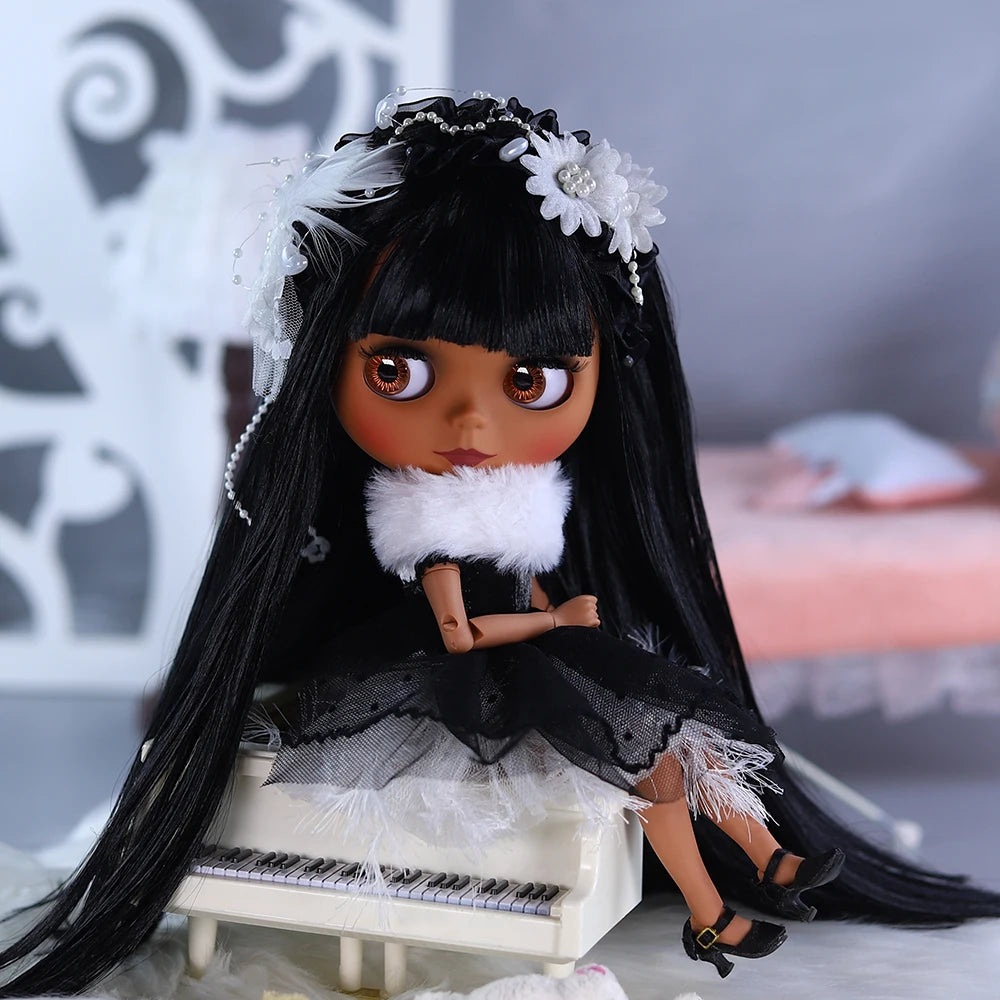 ICY DBS Blyth 1/6 Doll 30cm Black Skin Matte Face BJD Doll Full Set SD