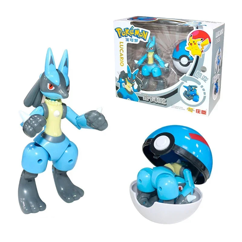 Pokemon Action Figure Transformer Doll Pokeball Figurine Poke Ball Deform Pikachu Greninja Lucario Mew Snorlax Lapras Kids Toy