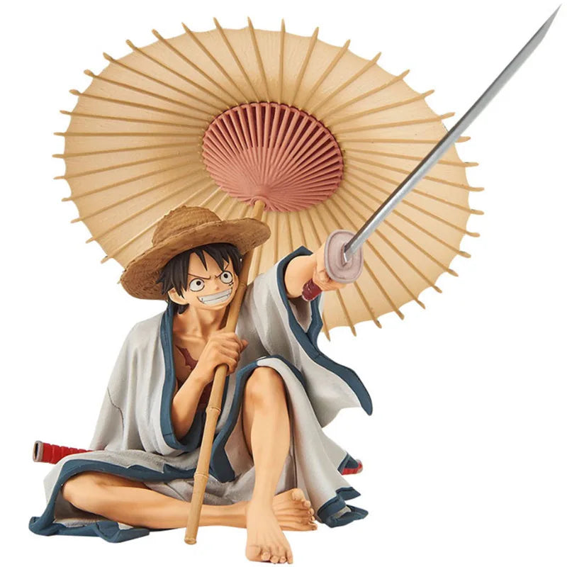 13CM Anime One Piece Monkey D. Luffy Wano Country Kimono Dress Up Umbrella Sitting Model Toy Gift Collection Action Fiugre PVC