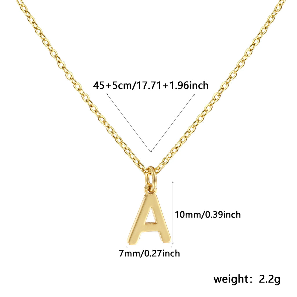 Brass " A-Z " Minimalist Capital Pendant Necklace 18K Real Gold Plated Alphabet Initial Letter Name Jewelry For Women Gift