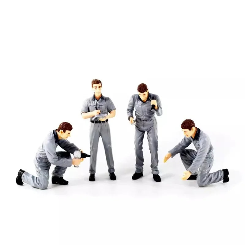 1/18 Scale 4Pcs Resin Repairman Model Vehicle Repair Factory Repair Worker Scene Accessories Action Figure Toy Gift Collection