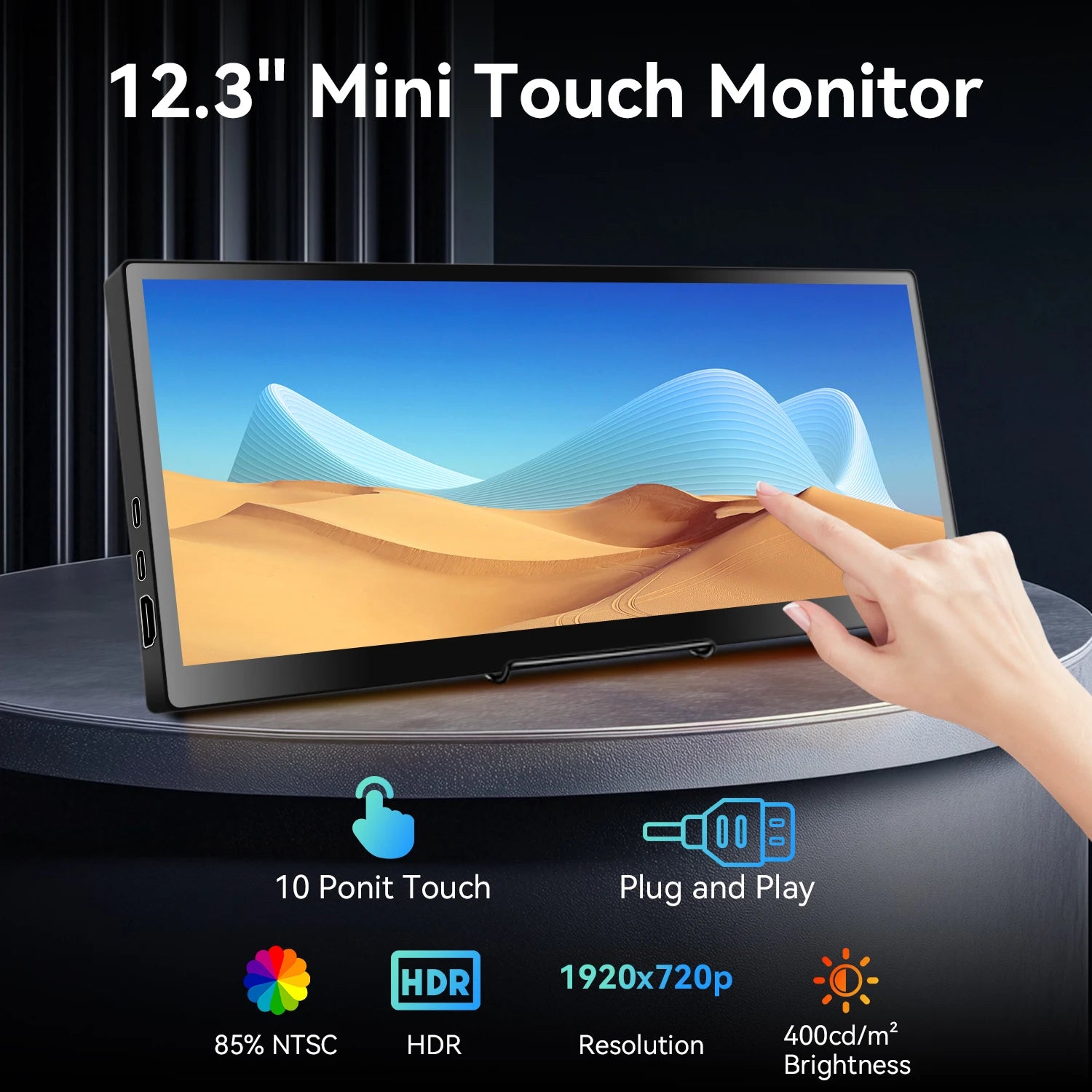 12.3/14.5 inch TouchScreen Monitor HDMI & Type C 1920x720/2.5K IPS Display LCD Bar Computer Temp Display Widescreen