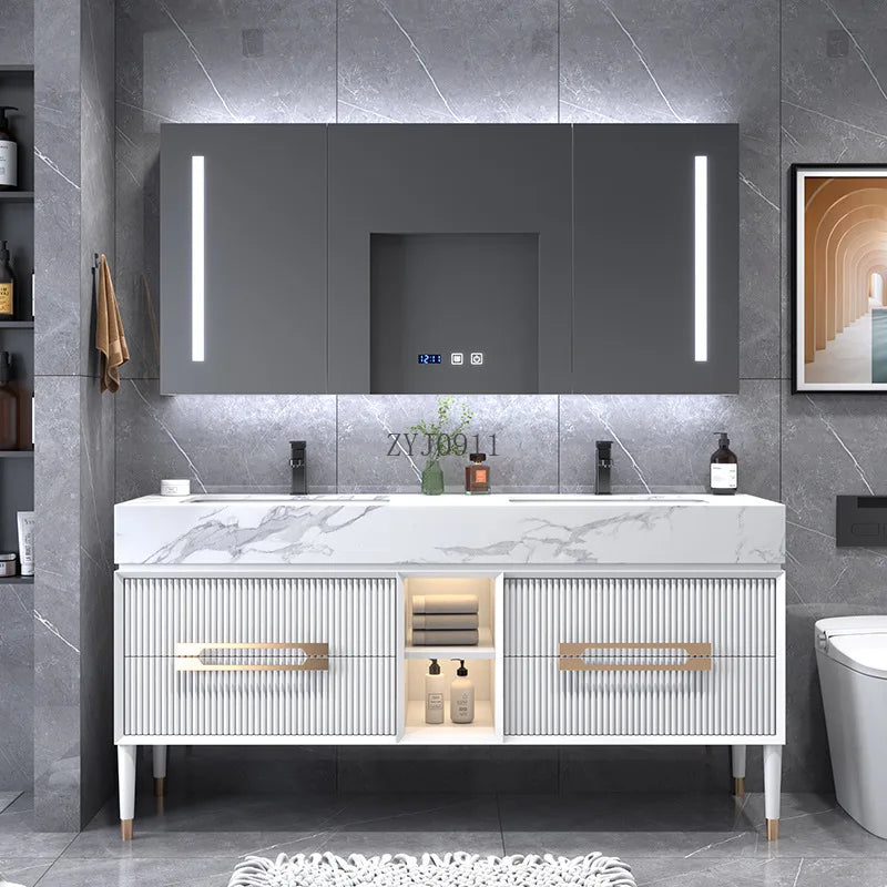 Hot Sale Best Quality Bathroom Double Sink rock stone  Vanity Luxury Bathroom Cabinet