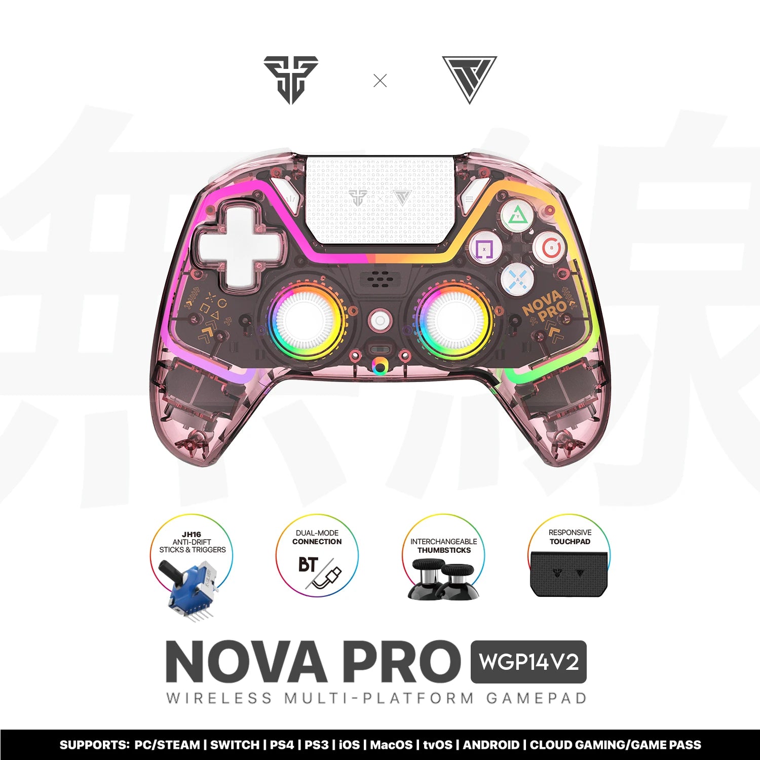 FANTECH NOVA PRO WGP14-V2 Bluetooth Gamepad With Hall Effect Joysticks&Triggers Gaming Controller For PS4 PC Switch Android iOS
