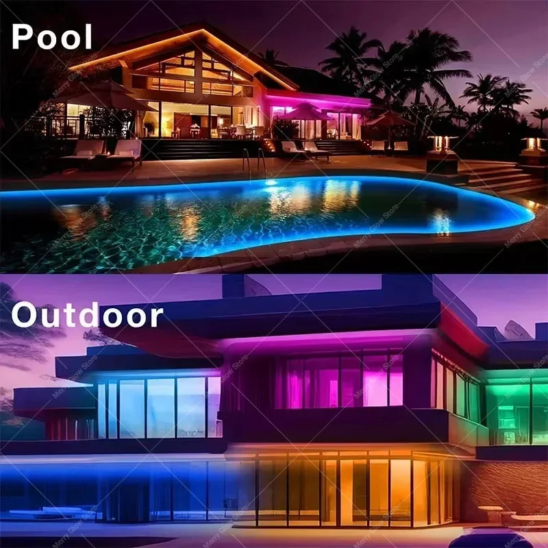 15M RGB LED Neon Lights, Smart App Remote Control, Waterproof Music Sync Color Changing Rope for Bedroom Living Game
