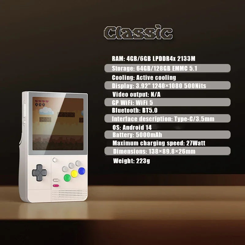 Retroid Pocket Classic Handheld Game Console 3.92'' Oled Screen 1240*1080 Wifi5  Android 14 Retro Handheld Game Consoles