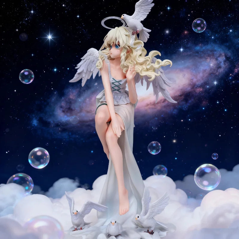 New 27cm Chinese Original Anime Angel Girl Figure With White Wings & Doves Collectible Model Toy Halloween Christmas Gift