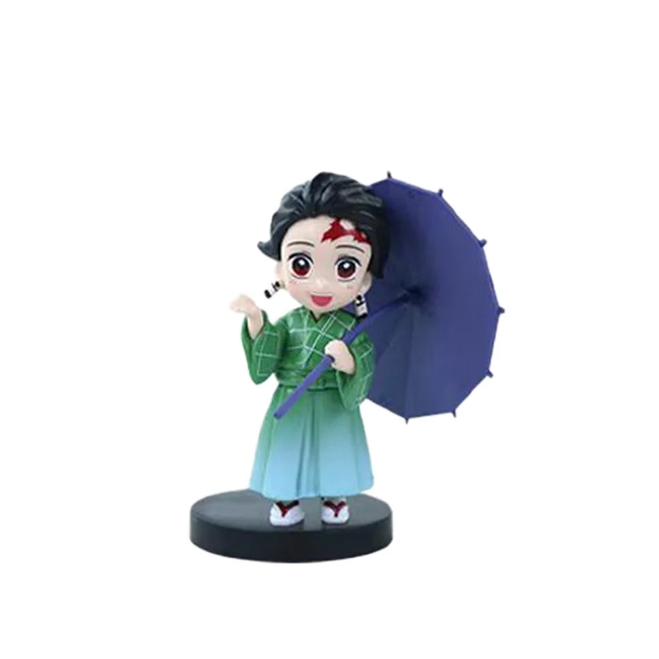 6pcs Q Version Demon Slayer Sitting Ghost Doll Tanjiro Nidouzi Inosuke Zenizu Toy Figural PVC Model Gift