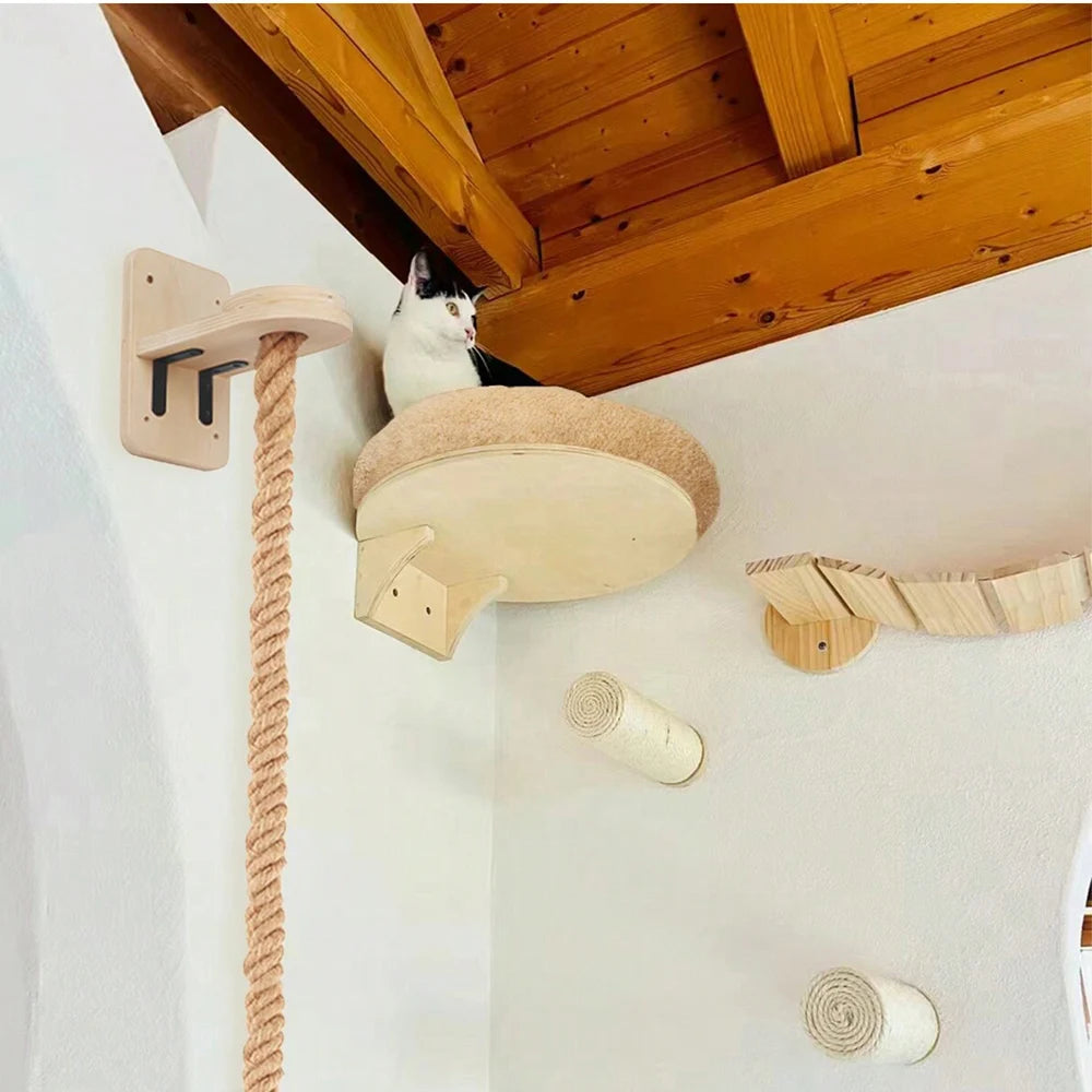 Cat Climbing Shelves Wall Mounted Kitty Nest & Perch Scratching Rope For Cat Grindjing Claws Cat Scraper Furniture Cat Tree