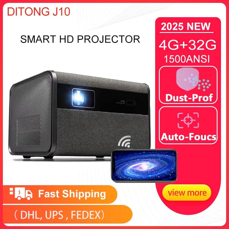 DITONG 2025 NEUER J10-Projektor Native 1080P Autofokus 4k HD-Video Outdoor-Handy Android Smart Home Theater LED-Projektor