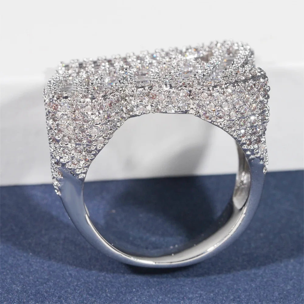 100 Points Ring Diamond Zircon Baguettes Ice Out For Men Women Fashion Bling Hip Hop Jewelry Drop Shipping
