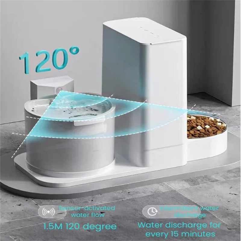 Wireless Cats Water Feeder Material Feeding and Soak Rechargeable Battery Operated Gravity Stainless Food Bowl Pet Fountain