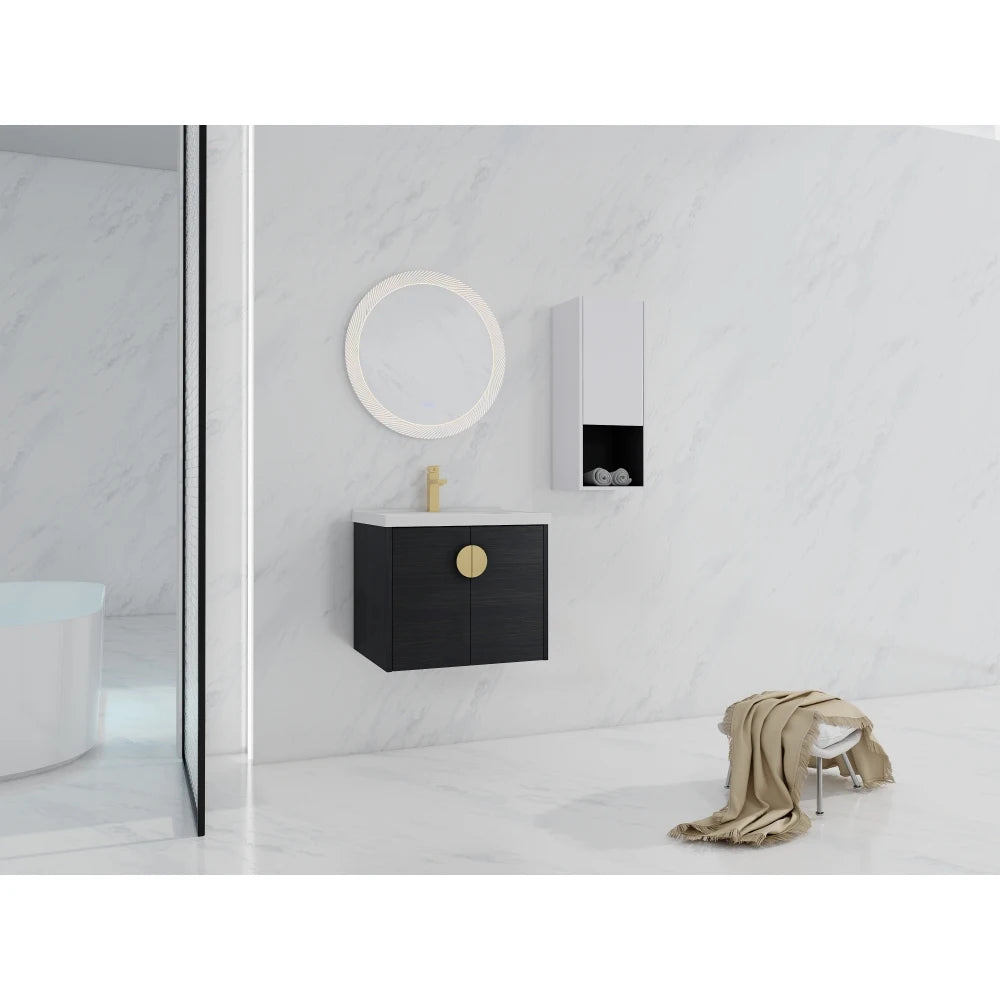 24" Wall-Mounted Bathroom Vanity With Ceramic Sink and Side Cabinet, Soft Close Doors, Combination Cabinet(KD-Packing)