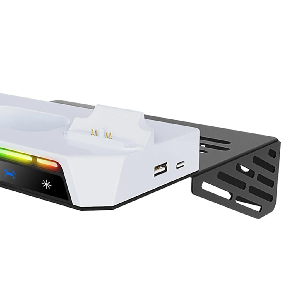 Shelf Floating Mount with Dual Controller Charger RGB Light Wall Stand W/ Headset Holder for PS5/PS5 Slim Disc & Digital Console