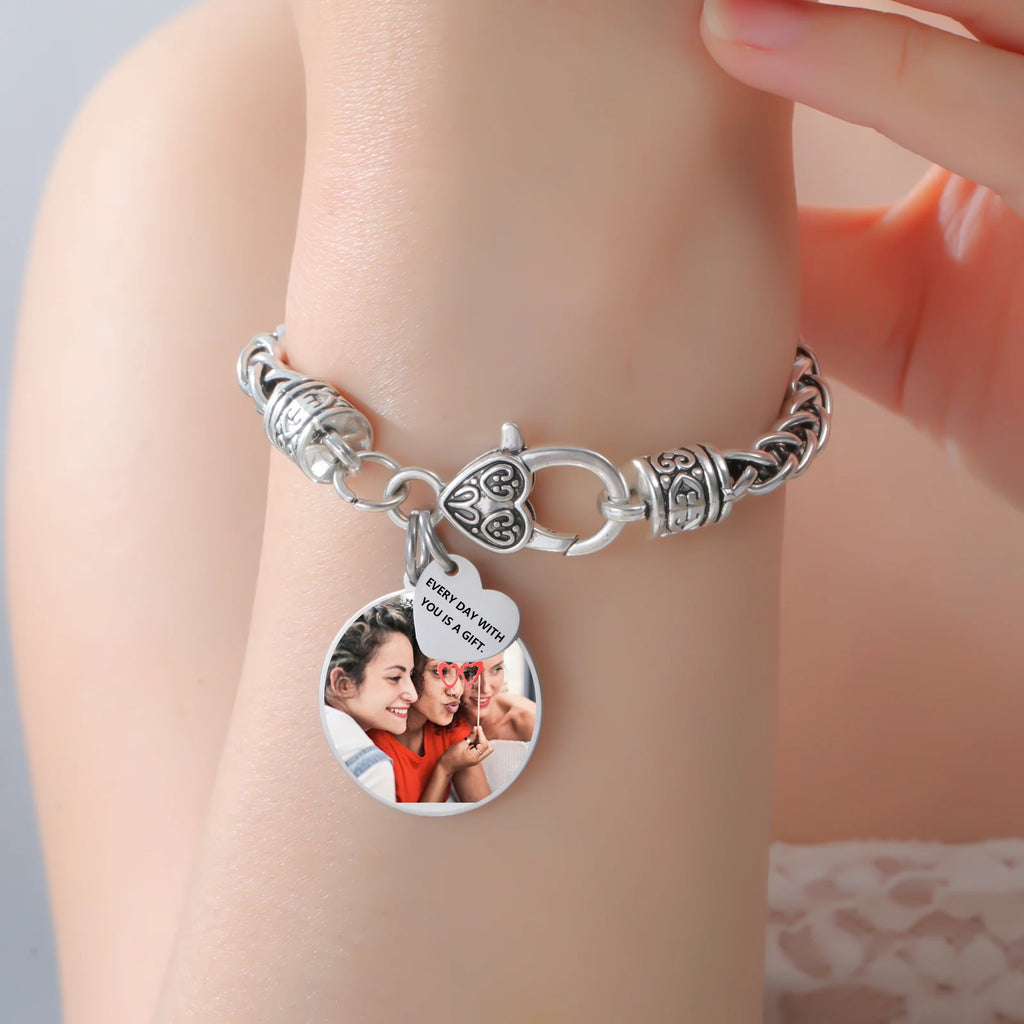 Lemegeton Personalisiertes Fotoarmband mit rotem und schwarzem Seil, runder Anhänger, Edelstahlschmuck für Damen und Herren, personalisierte Trendgeschenke