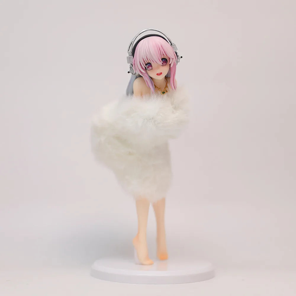 Super Sonico Anime Figure Pvc Collectible Model Fluffy Fur Bikini Style Desktop Decoration Ornament For Anime Collectors