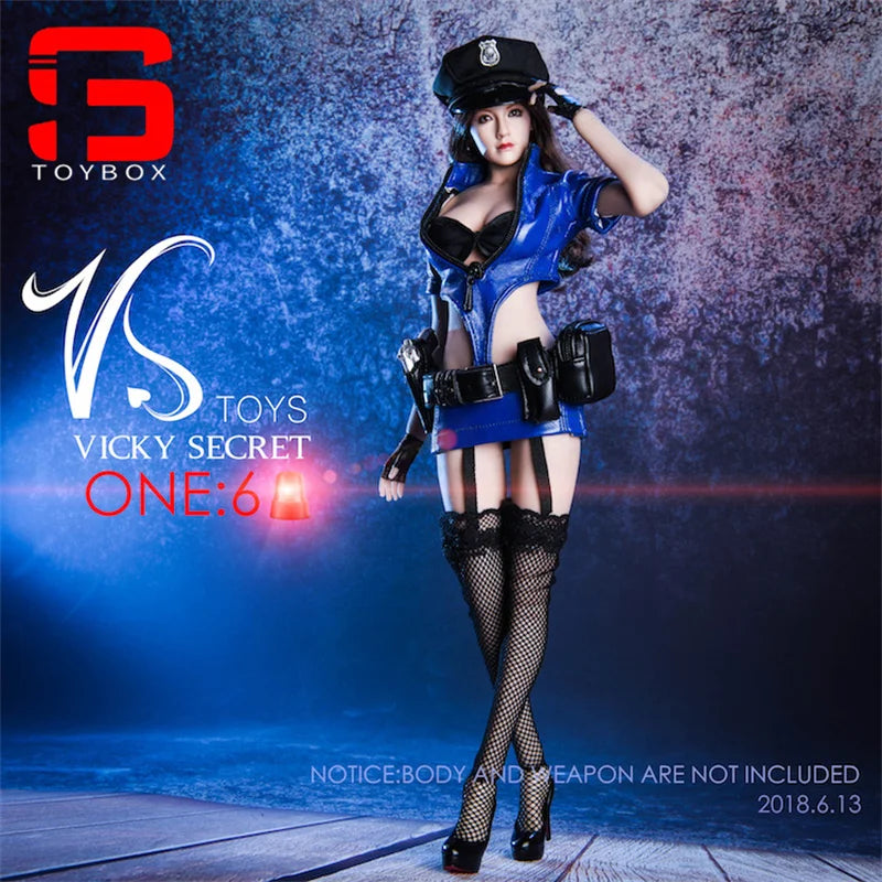 VSTOYS 18XG16 1/6 Leather Skirt Tight Fitting Female Police Uniform Suit Clothes Model Fit 12'' Action Figure Body