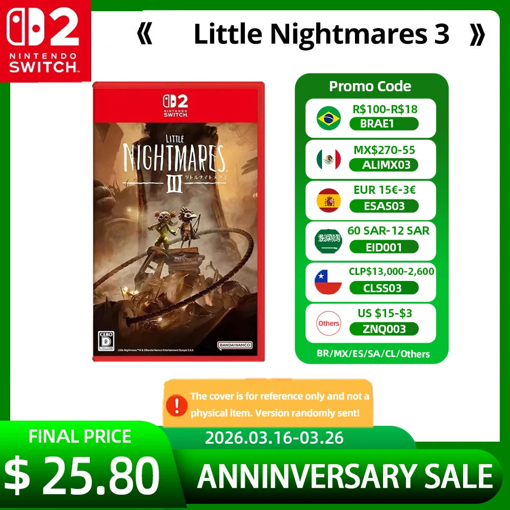 Nintendo Switch 2 Little Nightmares 3 Games Deals 100% New Original Physical Game Card Support 1-2 Players for Nintendo Switch 2