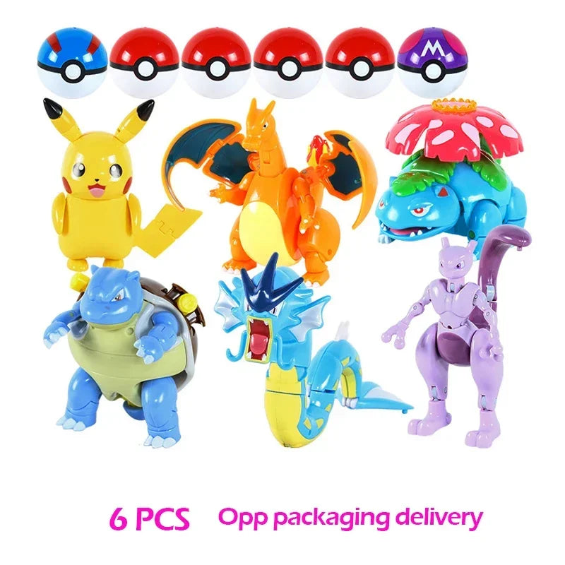Pokemon Action Figure Transformer Doll Pokeball Figurine Poke Ball Deform Pikachu Greninja Lucario Mew Snorlax Lapras Kids Toy
