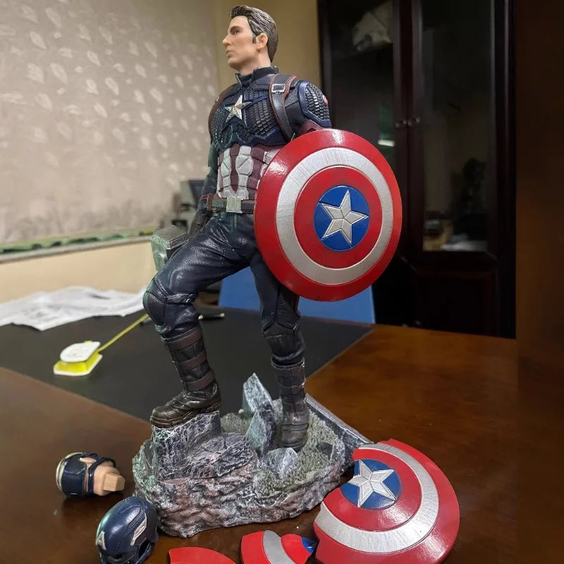 42cm The Avengers Figure Captain America Standing Posture Model Pvc Anime Action Series Desktop Ornaments Holiday Gifts Kids Toy