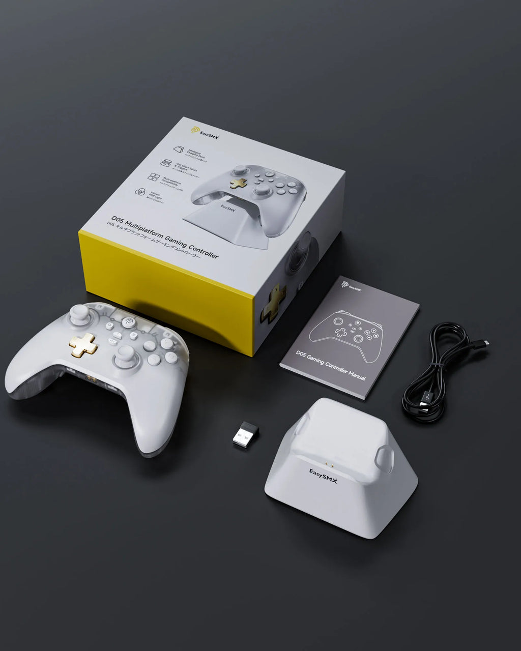 EasySMX D05 Wireless Gaming Controller Gamepad for PC/Switch/TV/Phone with Charging Dock RGB Hall Effect Joysticks Triggers