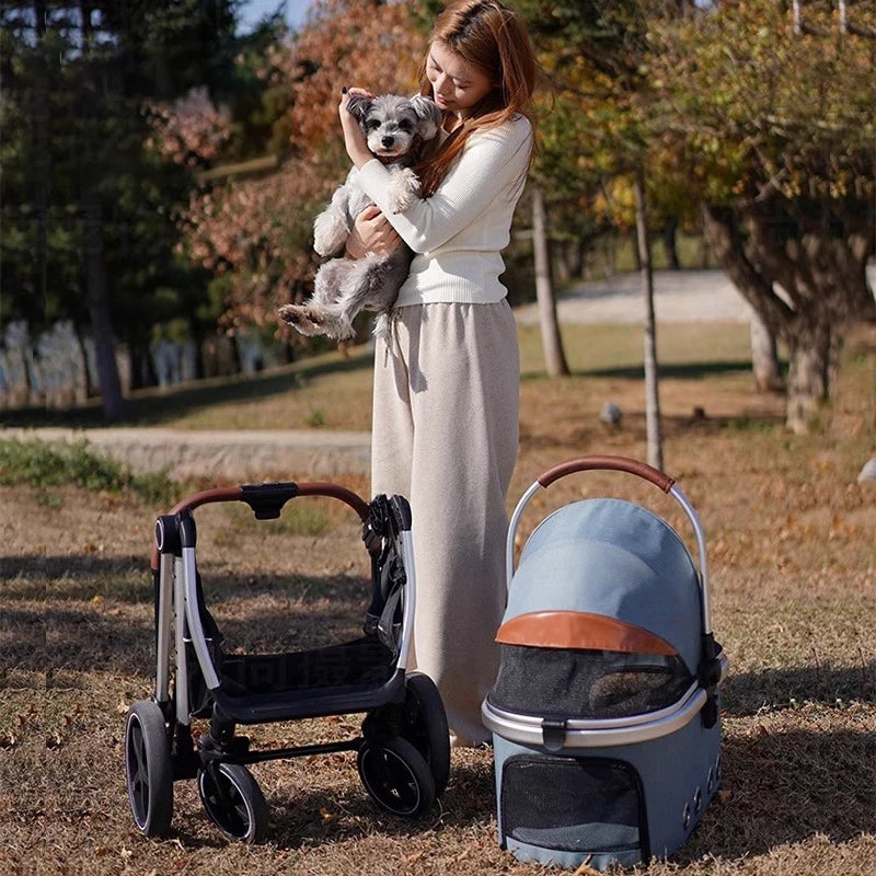 2025 New Strollers Dog Cat Lightweight Foldable Carrier Pet Portable Carrier Detachable Cat Dog Cage Pet Travel Trolley