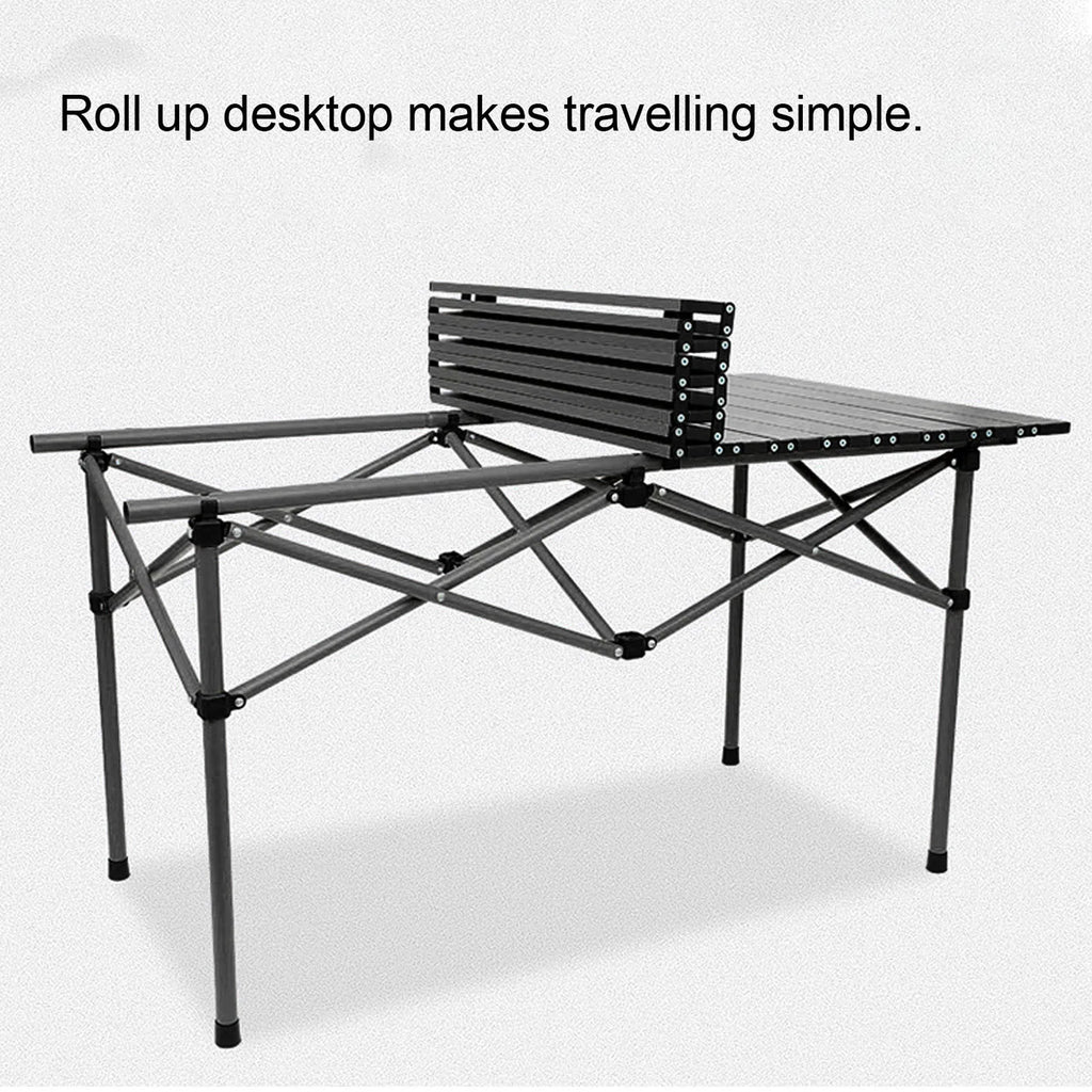 120cm Outdoor Folding Portable Picnic Camping Table Roll Up Table with Storage Mesh Basket Carrying Bag for Indoor Outdoor BBQ