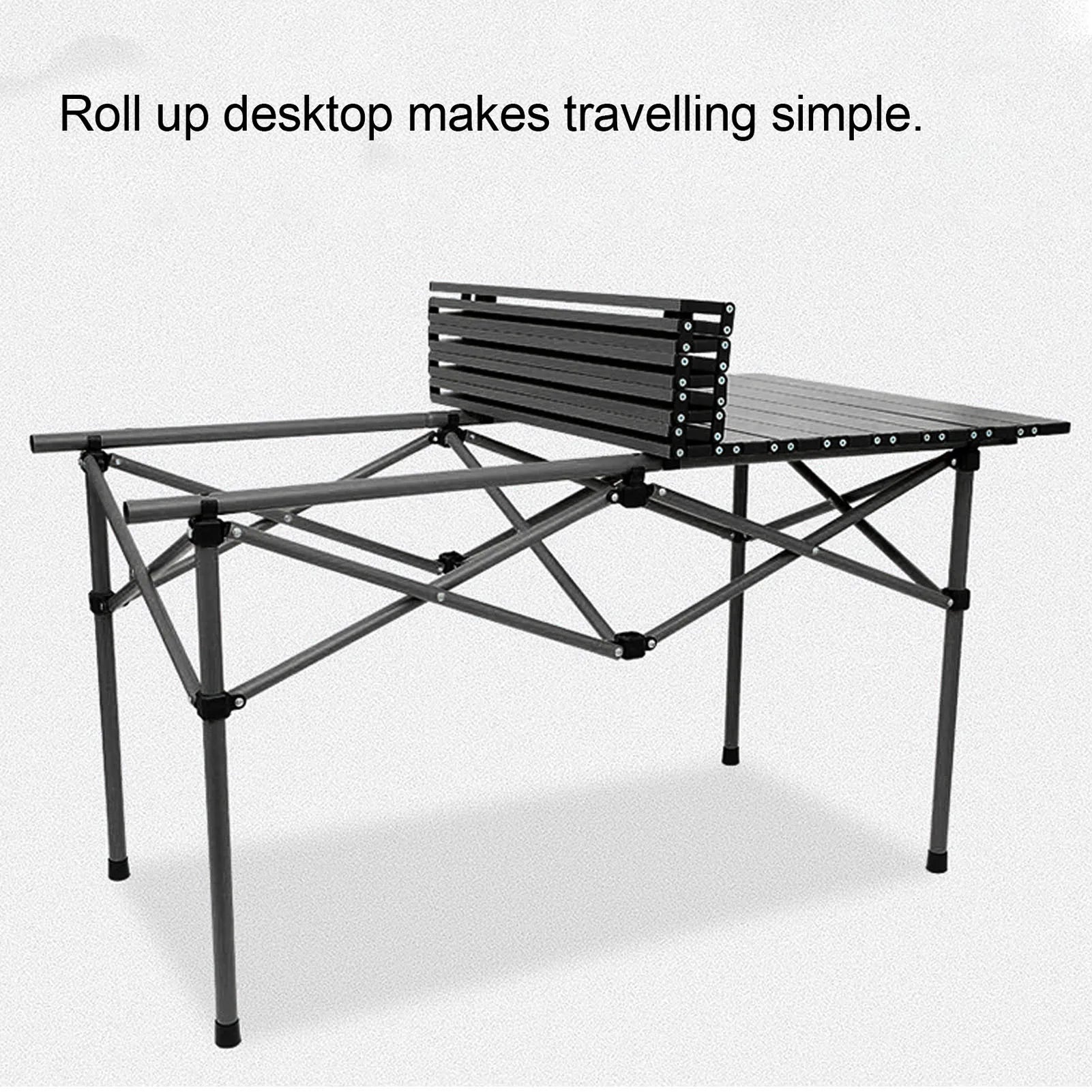 120cm Outdoor Folding Portable Picnic Camping Table Roll Up Table with Storage Mesh Basket Carrying Bag for Indoor Outdoor BBQ