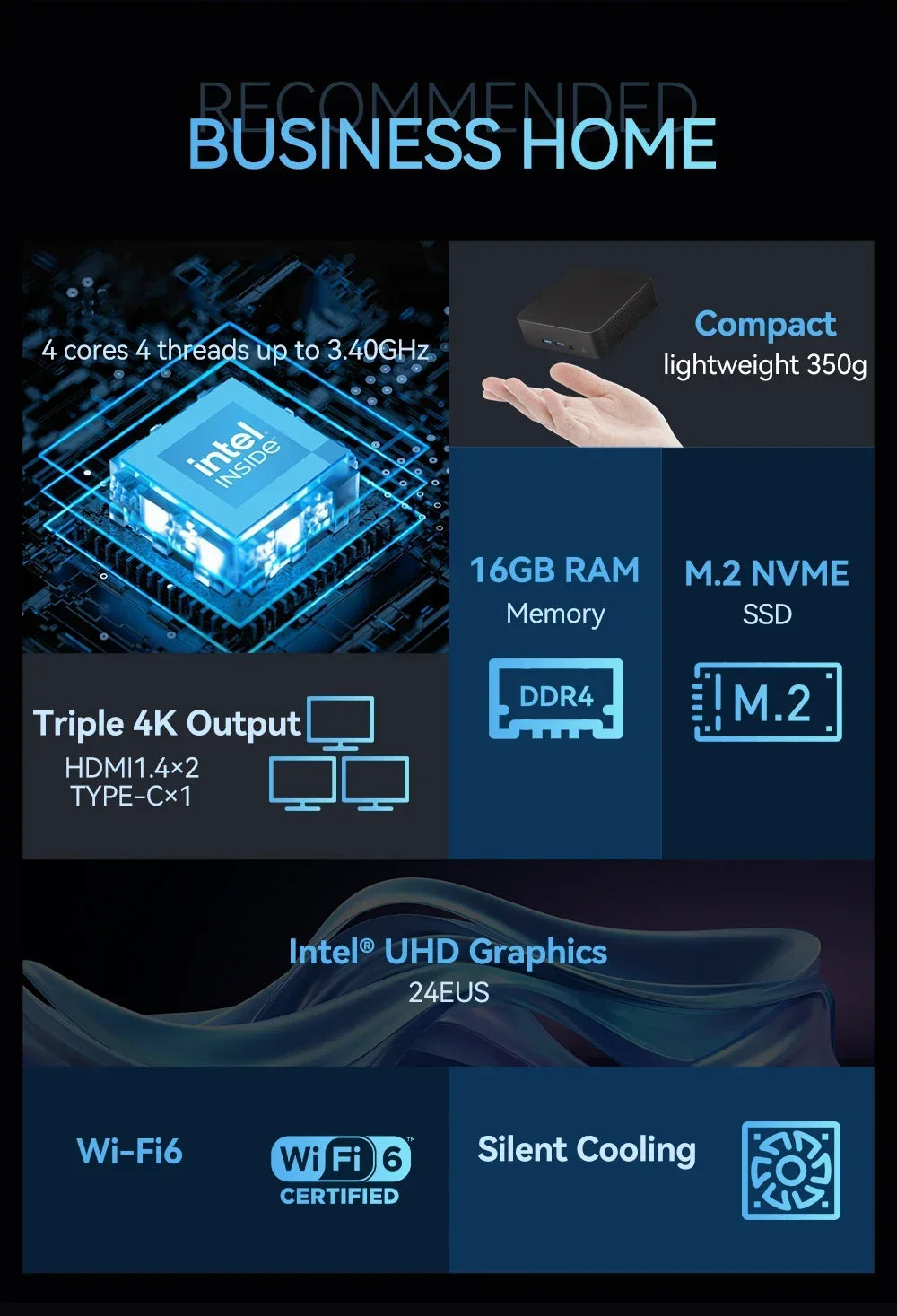 Gaming MINI PC Windows 11 Pro Intel Core i9 8950HK 16GB DDR4 2TB SSD Computer Wifi 6 UHD Grafik 1000Mbps Tragbarer Desktop-PC 