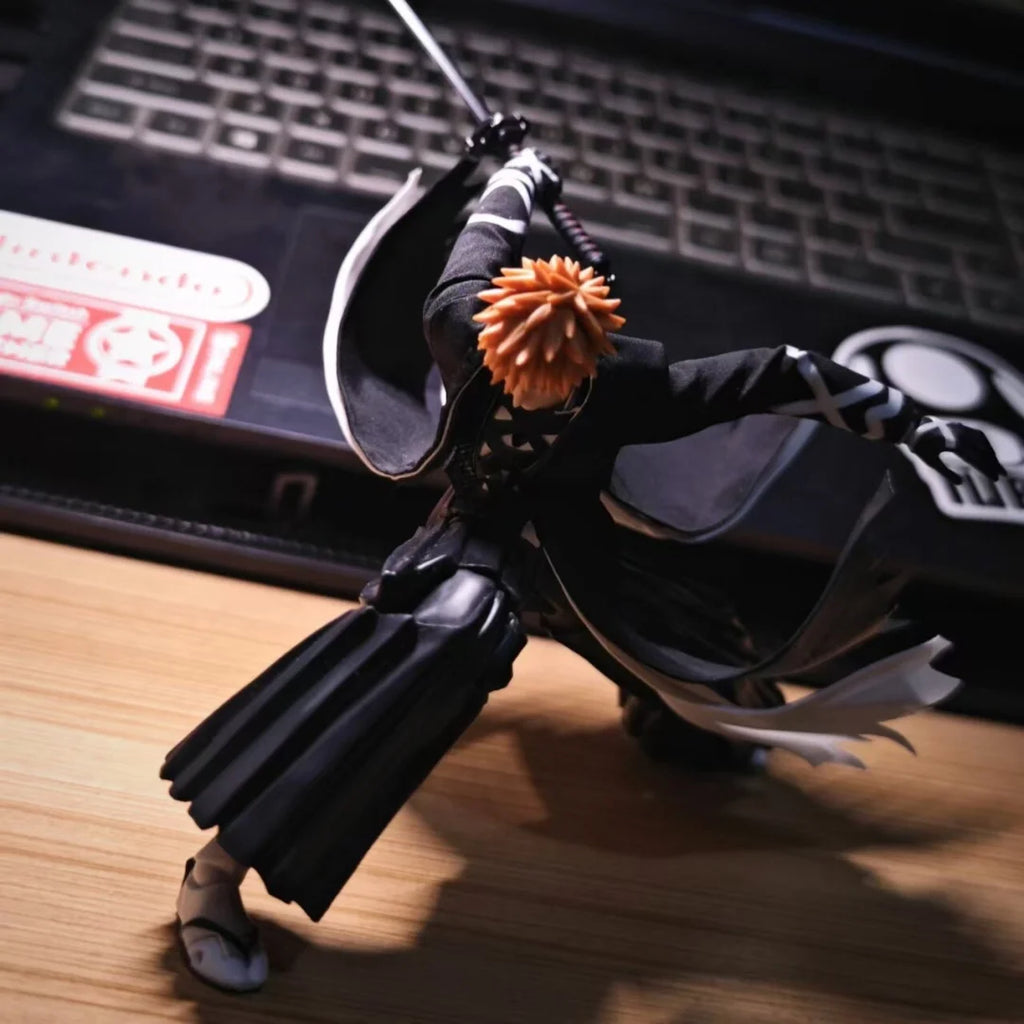 BLEACH Anime Shf Kurosaki Ichigo Handmade Clothes Overcoat Built In Iron Wire for Styling Suitable for 1/12 Movable Humanoid Toy