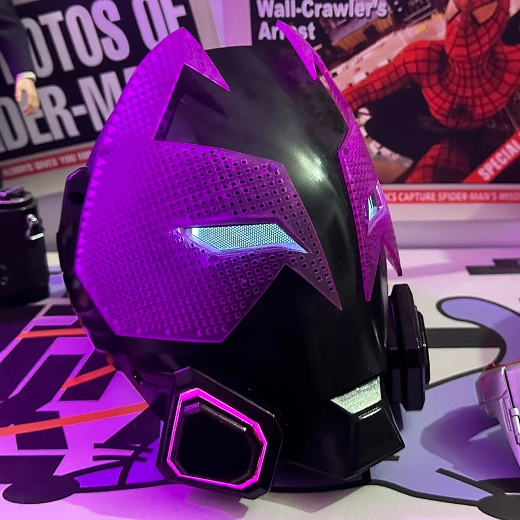 Earth-42 Miles Mask with Light Eyes Spider-Man: Across The Spider-Verse Prowler-Miles Cos Masks Halloween Cosplay Helmet Gift