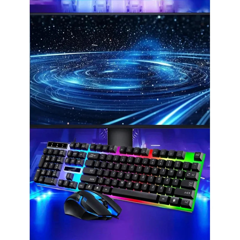 Glow Mechanical Feel Wired Keyboard and Mouse Set, ergonomic design, suitable for both gaming and office use
