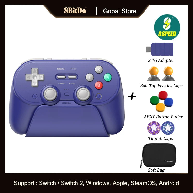 8BitDo Pro 3 Bluetooth Controller for Switch 1/2 Windows, Apple, SteamOS with TMR Joysticks,Switchable Triggers,Swappable Button