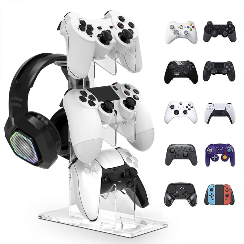 Universal 3-layer Controller Holder Acrylic Durable Headphone Holder Multi-function for PS5/PS4/PS3/PS2/Switch Pro/Xbox