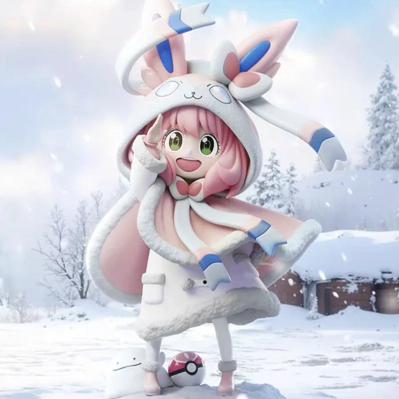 19cm Spy×Family Kawaii Model Anya Forger Cos Sylveon Anime Figure Pokemon Beautiful Girl Doll Decoration Children Toy Xmas Gifts
