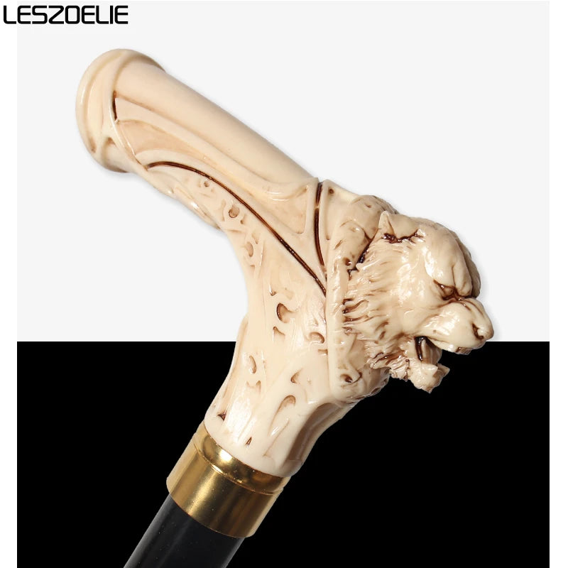 96 cm Tigerkopf mit luxuriösem Mustergriff, schwarzer Stock, Herren, deutscher Buchenholz-Gehstock, Damen, modische dekorative Stöcke