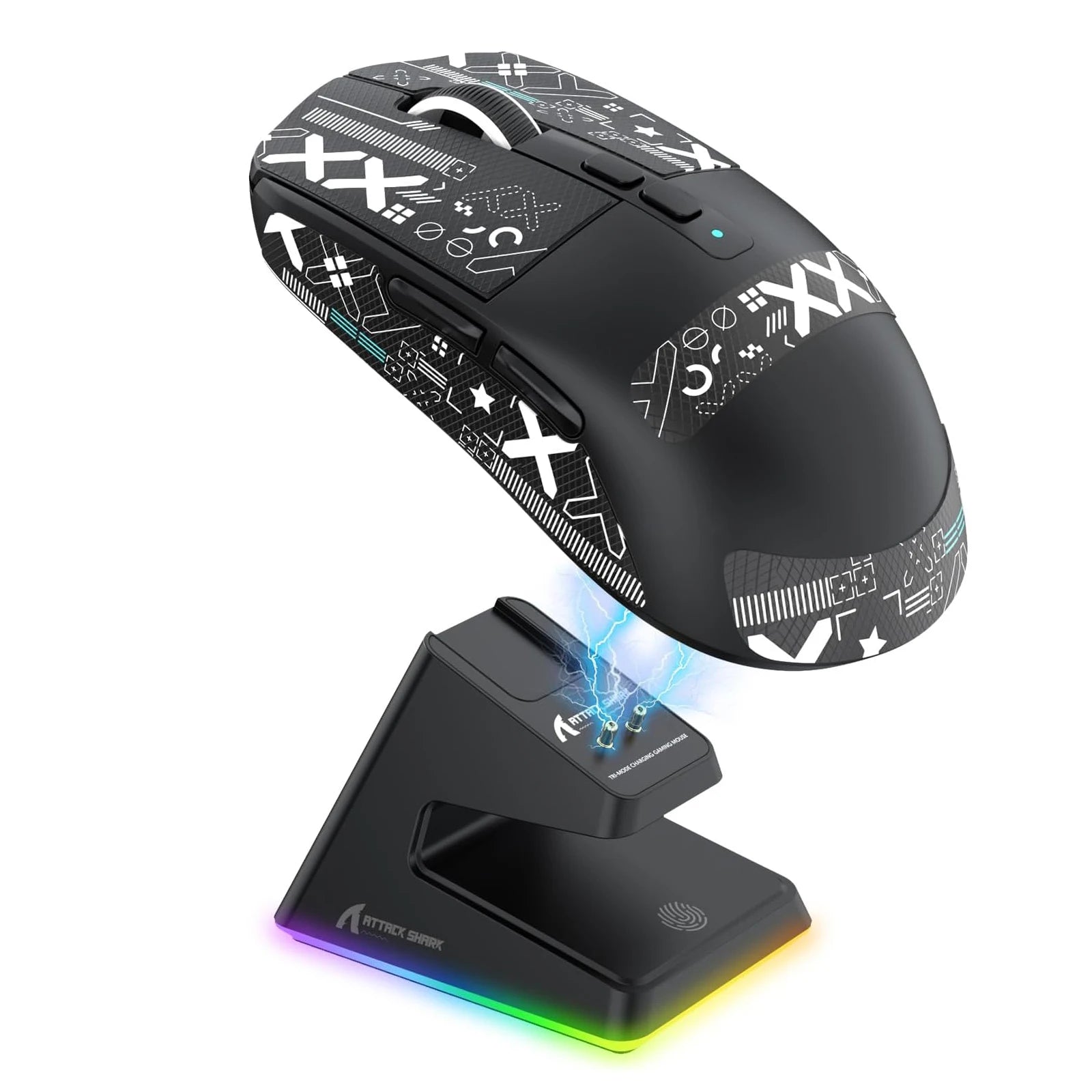 Лека безжична геймърска мишка ATTACK SHARK X6 с RGB подсветка, зареждаща база, три режима, 26K DPI, оптичен сензор PAW3395