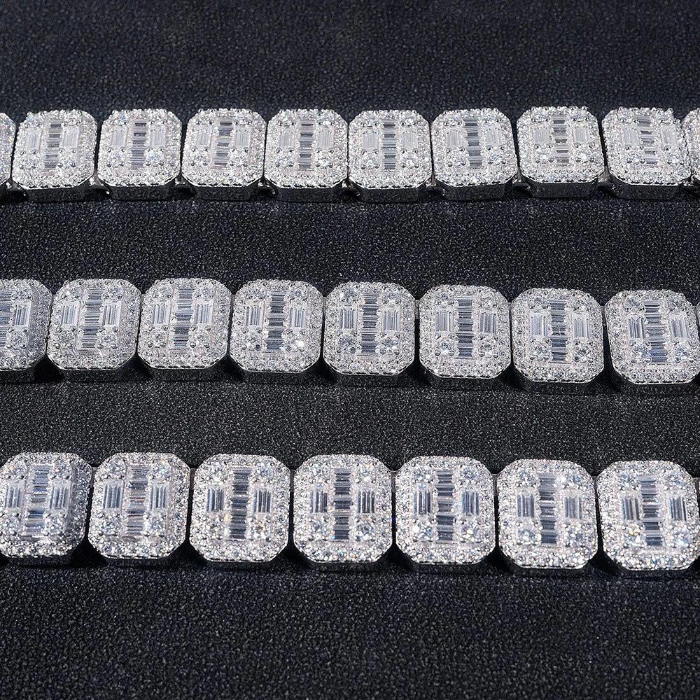 13mm Moissanite S925 Silver Baguettes Chain Necklace For Men Iced Out Chain Hip Hop Jewelry Pass Diamonds Tester With GRA Free S