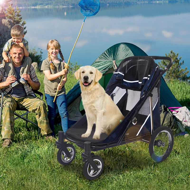 Luxury Foldable Lightweight Four-Wheeled Pet Stroller Oxford Fabric Washable Window Comfortable For Large Small Carriers Travel