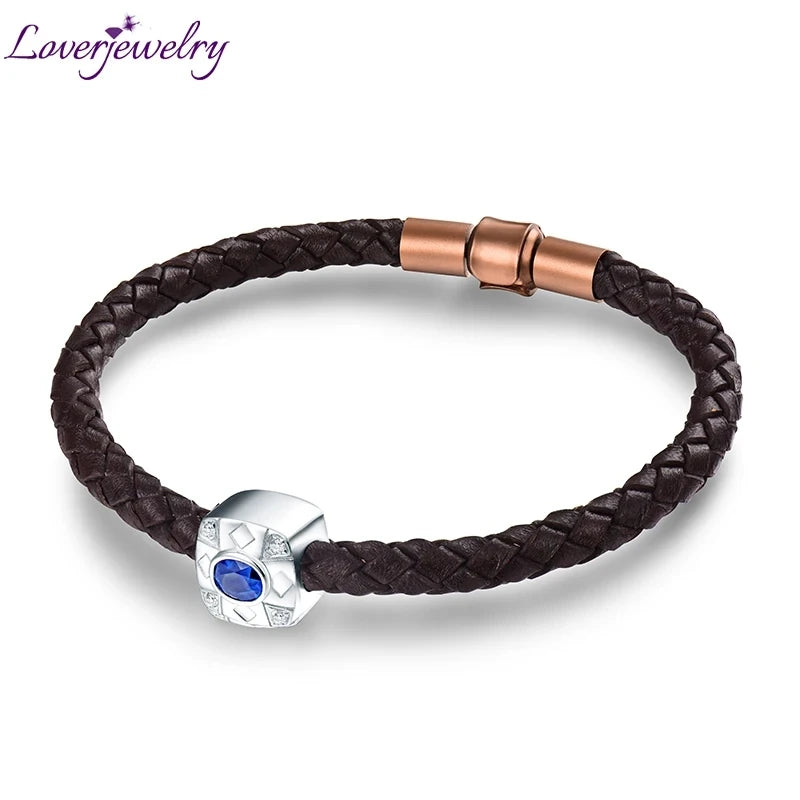 LOVERJEWELRY 18k Yellow Gold Bracelet Au785 Diamond Natural Emerald Gemstone Male Jewelry Bracelets for Men Anniversary Gifts