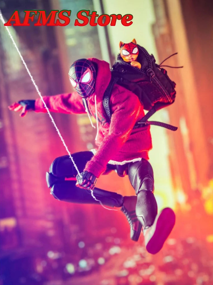 1/12 Men Soldier Miles Cosplay Clothes Long Sleeve Print Hoodie Black Backpack Sneaker For DIY 6" Spider Boy Action Figure Body