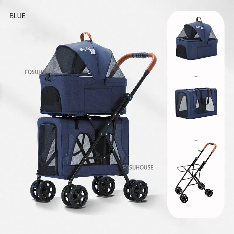 Modern Folding Lightweight Double-layer Pet Trolley Dog Puppy Pet Can Be Detached and Separated for Outdoor Travel Pet Strollers