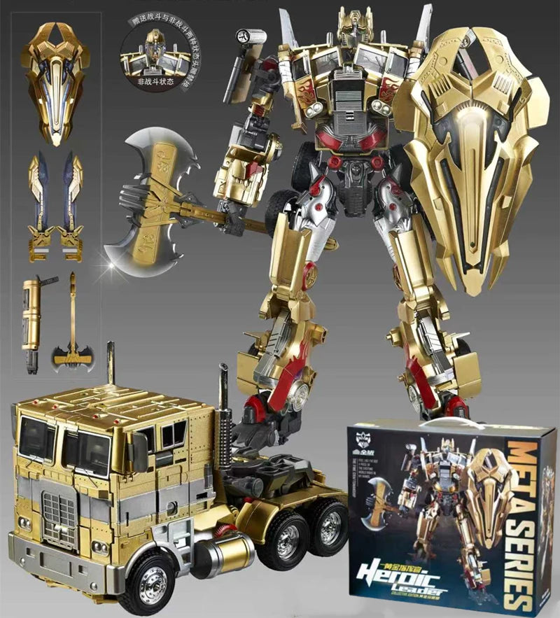 31CM Transformation Optimus Prime Robot Car Toys Truck Head Metal Weapons Suit Gold Black Autobots Action Figure Model Toys Gift