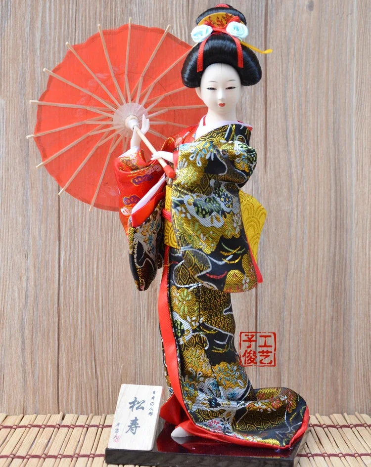 12inch Japanese Geisha Doll Statuette Sitting Figurine Japanese Kimono Kokeshi Kabuki Geisha Handicraft Ornament Birthday Gift