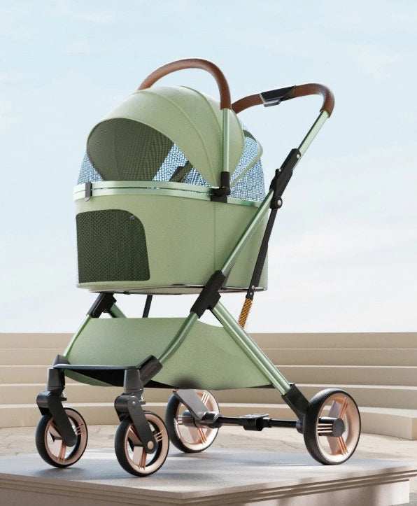 Abnehmbarer Haustier-Kinderwagen, ultraleicht, tragbar, für den Außenbereich, für Katzen und Hunde, Rahmen aus Aluminiumlegierung, Stoßdämpfer mit vier Rädern