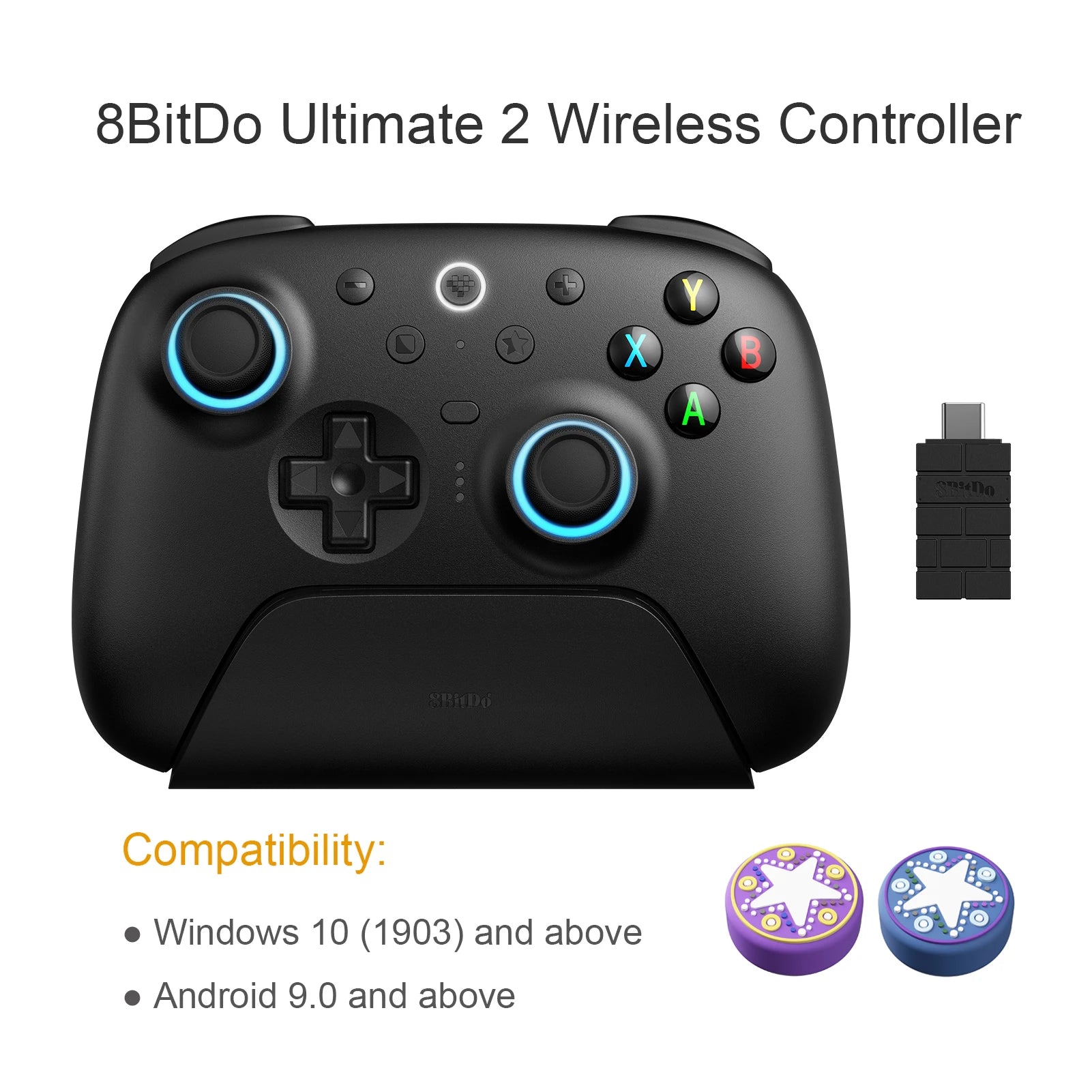 8BitDo Ultimate 2 Wireless Game Controller for Windows 10/11 2.4G Gamepad TMR Joystick with Charging Dock for Android PC Steam