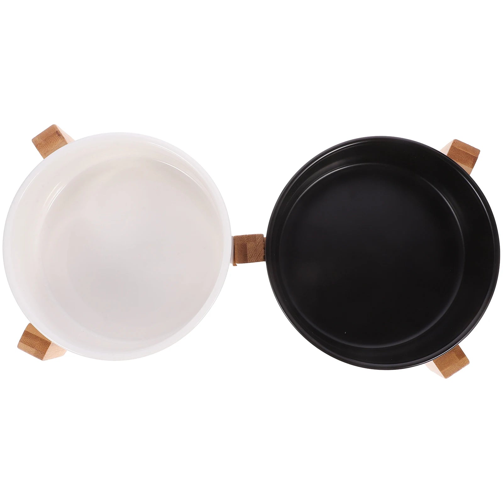 1 Set Ceramic Dog Cat Wood Stand Nonslip Pet Feeding Water Bowl Anti-Slip Food Container Durable Wear-Resistant