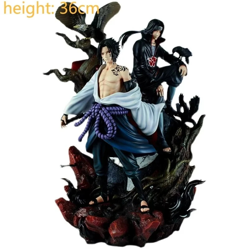 Gk Naruto Shippuden Anime 35 Cm Action Figure - Kurama Chakra Mode With Sasuke Itachi Statue Collection Toy Kyuubi Figma