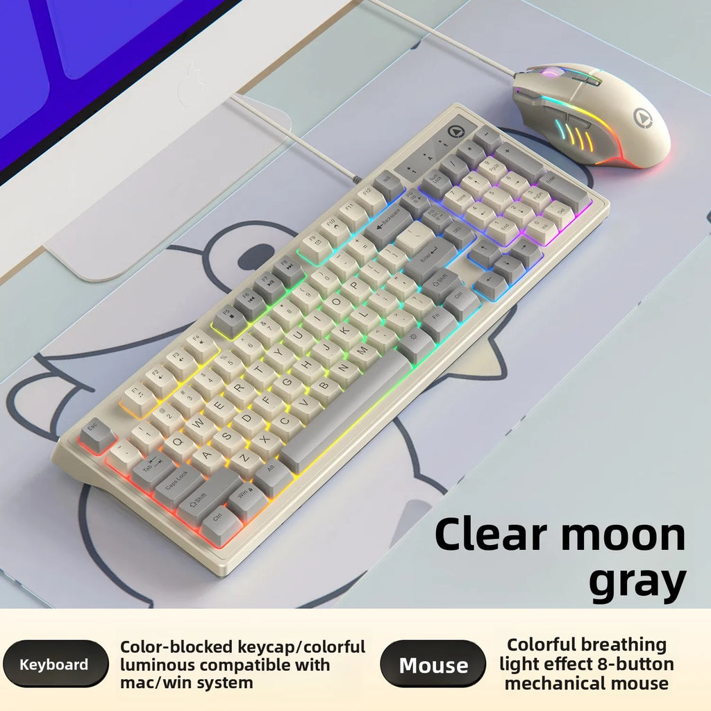 2025 new Km800 customized gaming keyboard and mouse set, color blocked wired illuminated desktop 98 key keyboard and mouse set