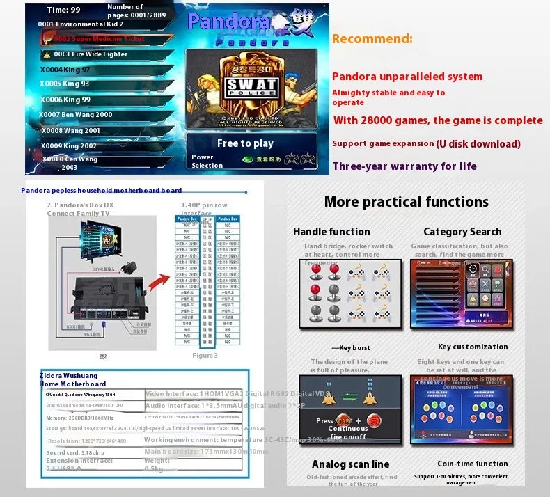 Arcade Pandora Game Console Multi in One Moonlight Box Portable Folding Fighting Game Console Customizable